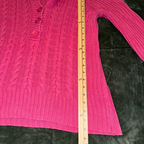 Jones New York Sport Hot Pink Hooded Cable Knit Y2K Sweater Women's Size Large - Picture 6 of 8